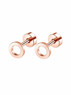 Rose Gold Open Circle Flat Back Stud Earrings Stainless Steel 20G